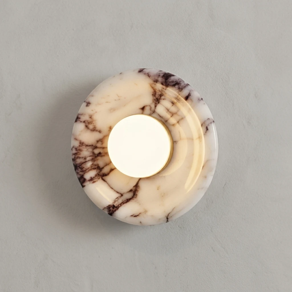 Recessed Marble Dish with Center Globe Wall Sconce