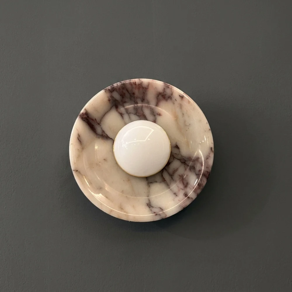 Recessed Marble Dish with Center Globe Wall Sconce detail