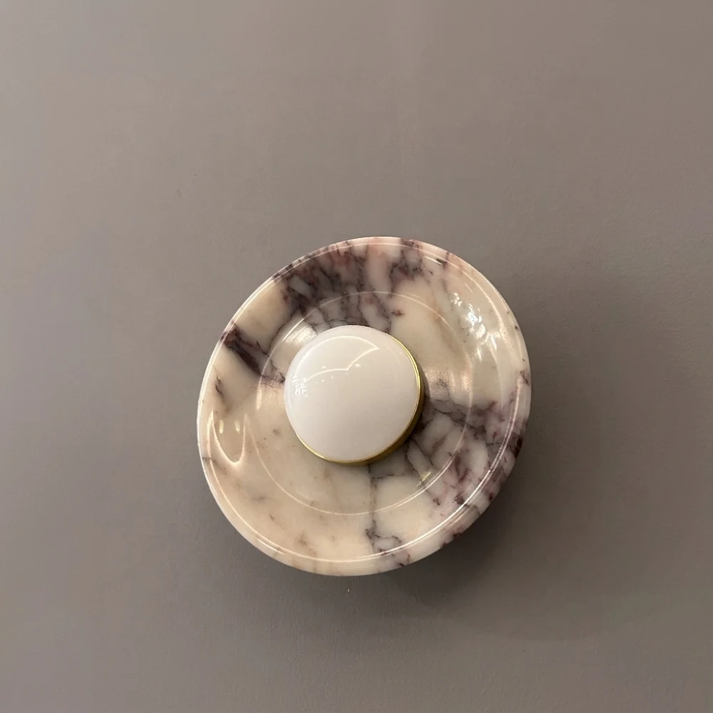 Recessed Marble Dish with Center Globe Wall Sconce detail