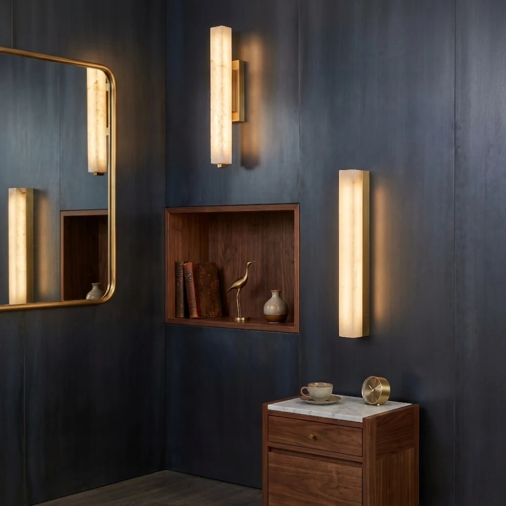 Rectangular Alabaster Bar Wall Sconce detail