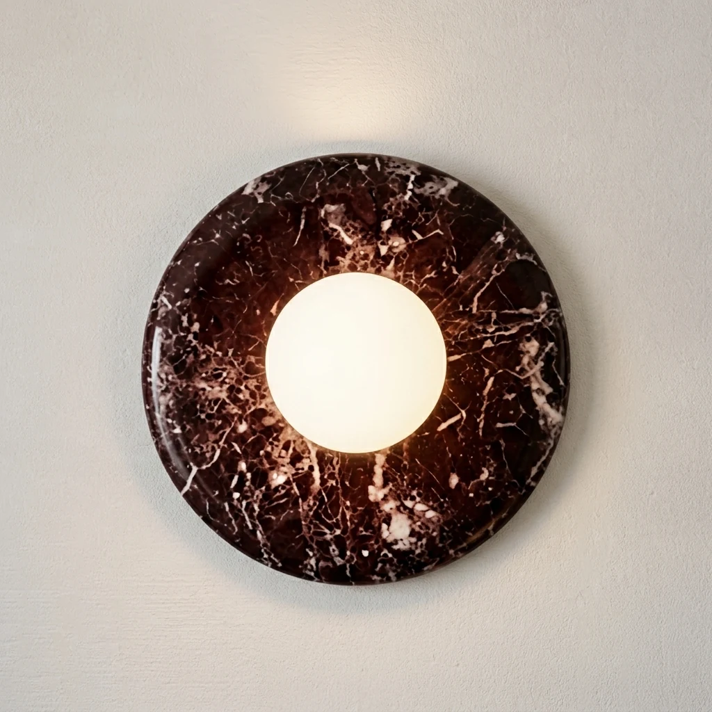 Red Marble Disc & Globe Wall Sconce