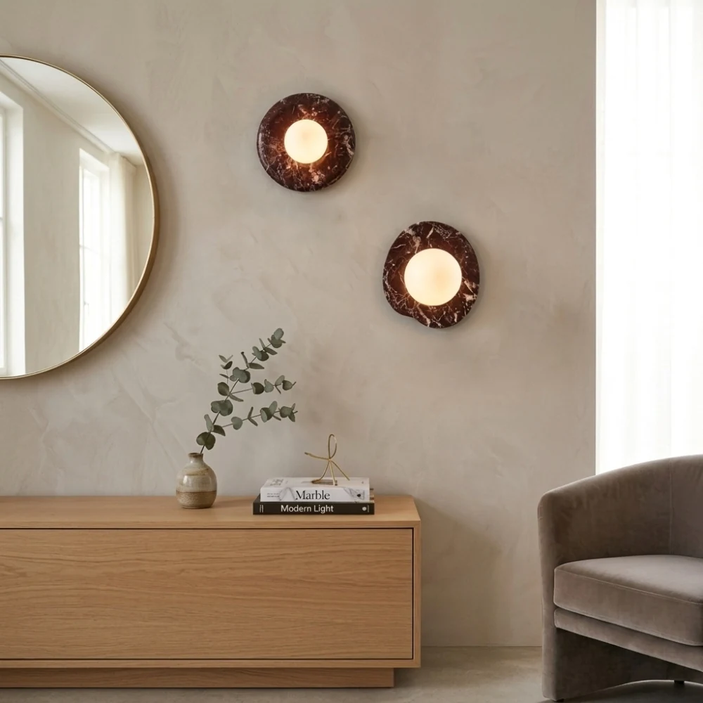 Red Marble Disc & Globe Wall Sconce detail