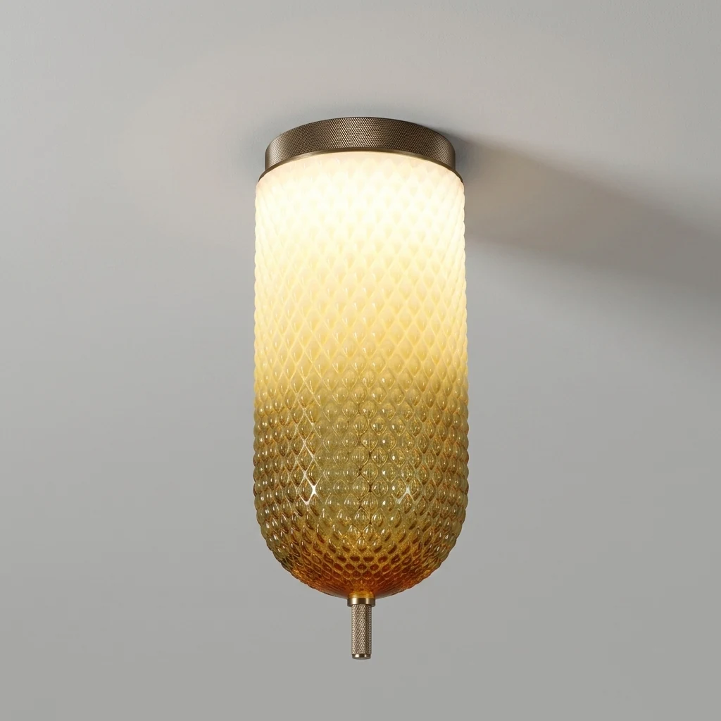 Ribbed Glass Cylinder Flush Mount Ceiling Light