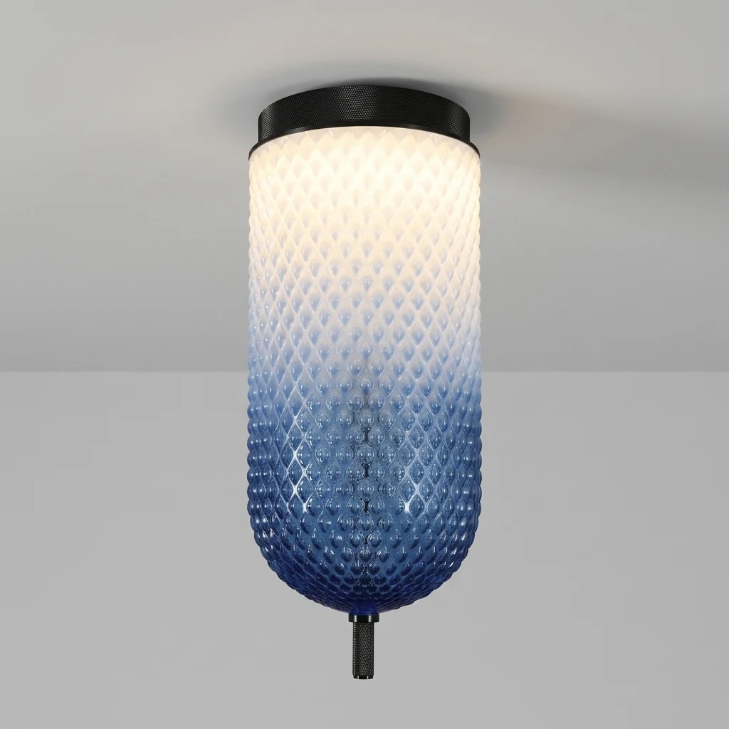 Ribbed Glass Cylinder Flush Mount Ceiling Light detail