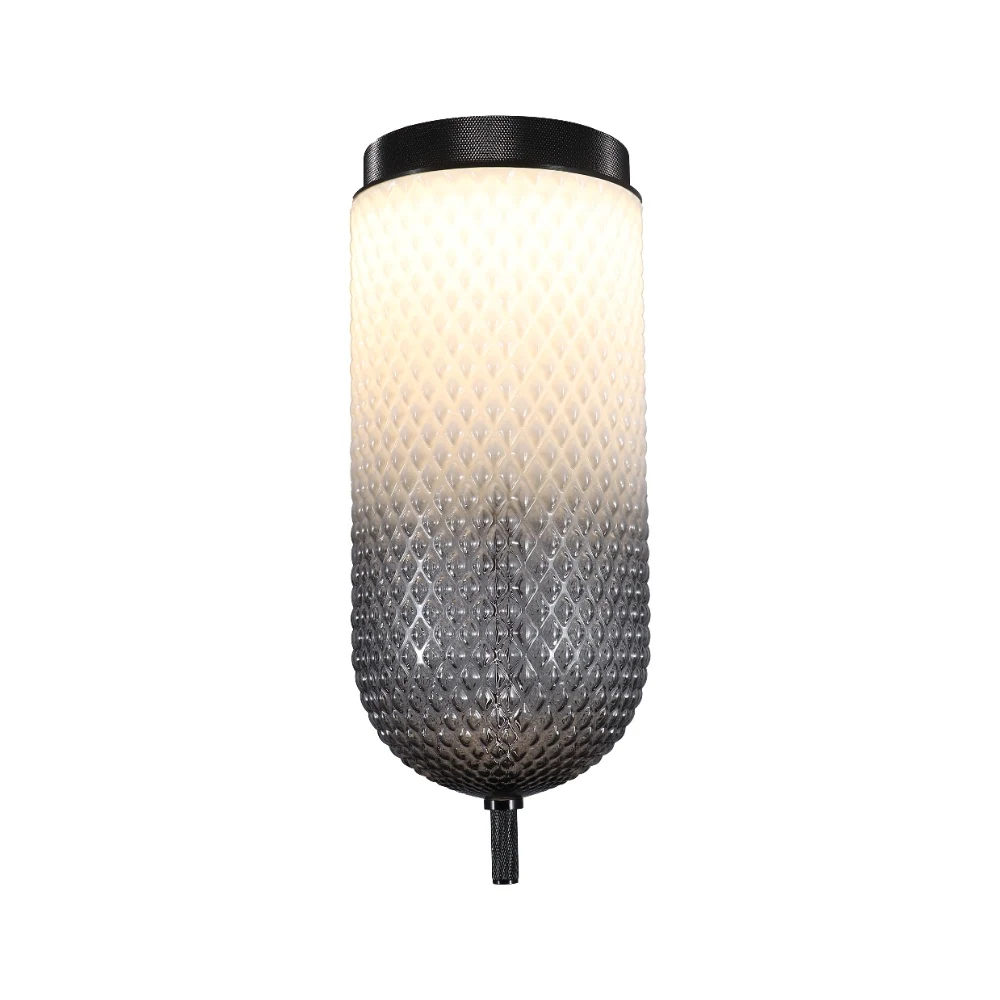Ribbed Glass Cylinder Flush Mount Ceiling Light detail