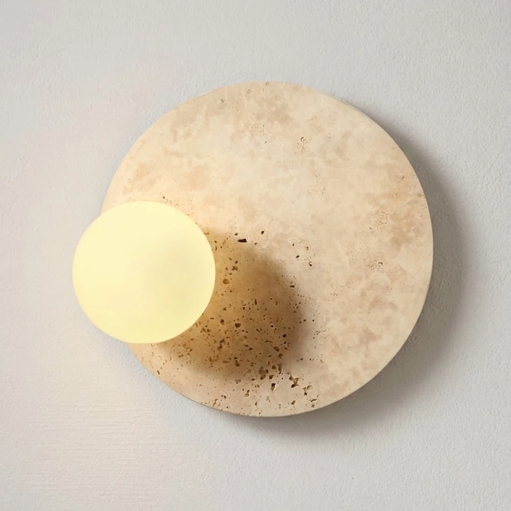 Round Travertine Backplate with Glass Globe