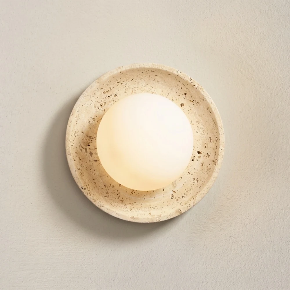 Round Travertine Globe Wall Sconce