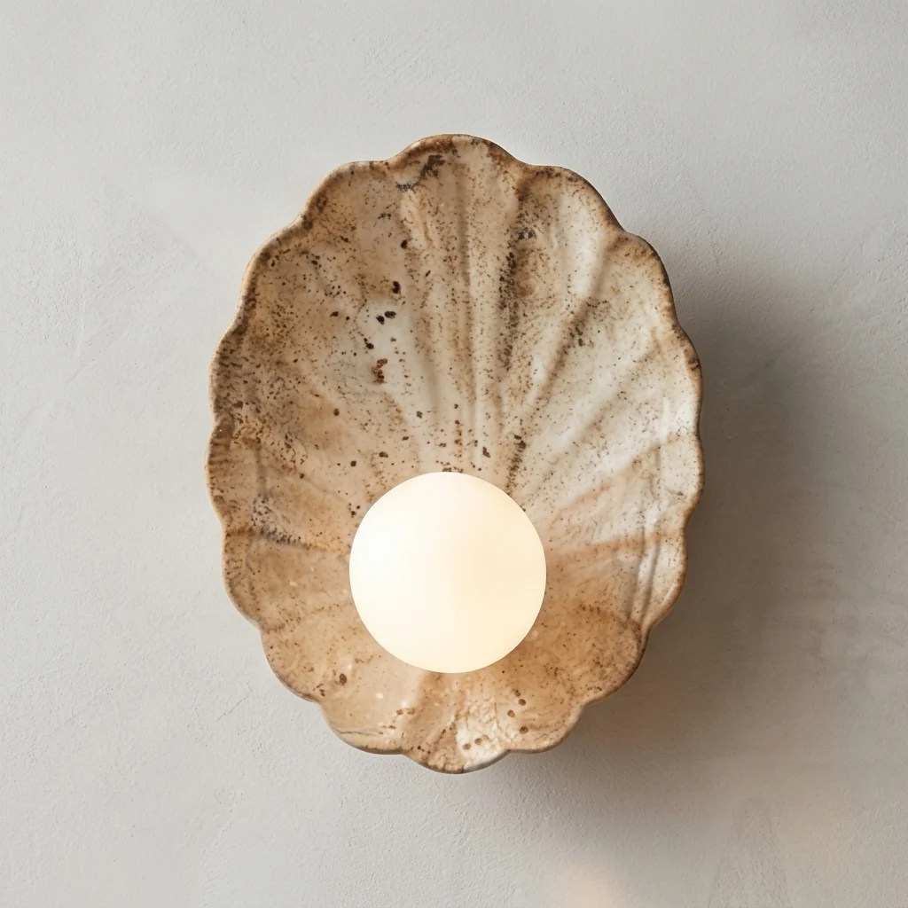 Seashell Ceramic & Glass Globe Wall Sconce