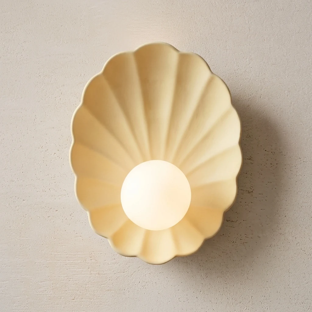 Seashell Ceramic & Glass Globe Wall Sconce detail