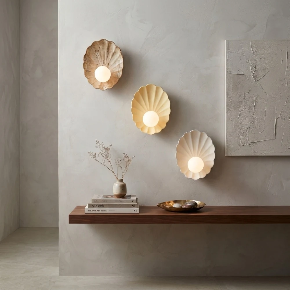 Seashell Ceramic & Glass Globe Wall Sconce detail