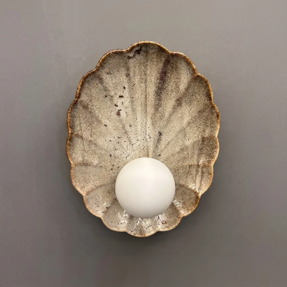 Seashell Ceramic & Glass Globe Wall Sconce detail