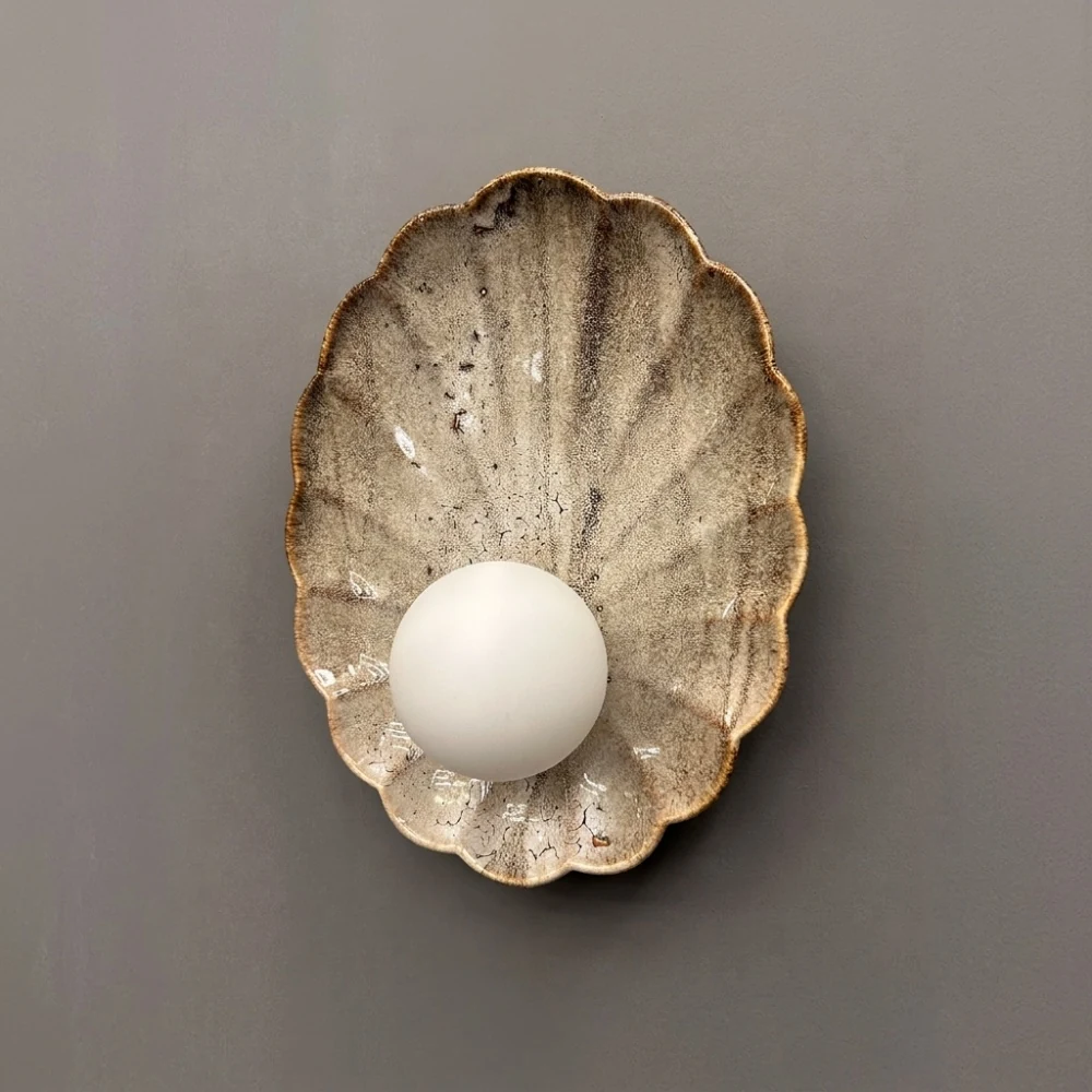 Seashell Ceramic & Glass Globe Wall Sconce detail