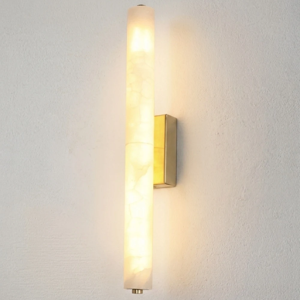 Single Alabaster Cylinder & Brass Wall Sconce