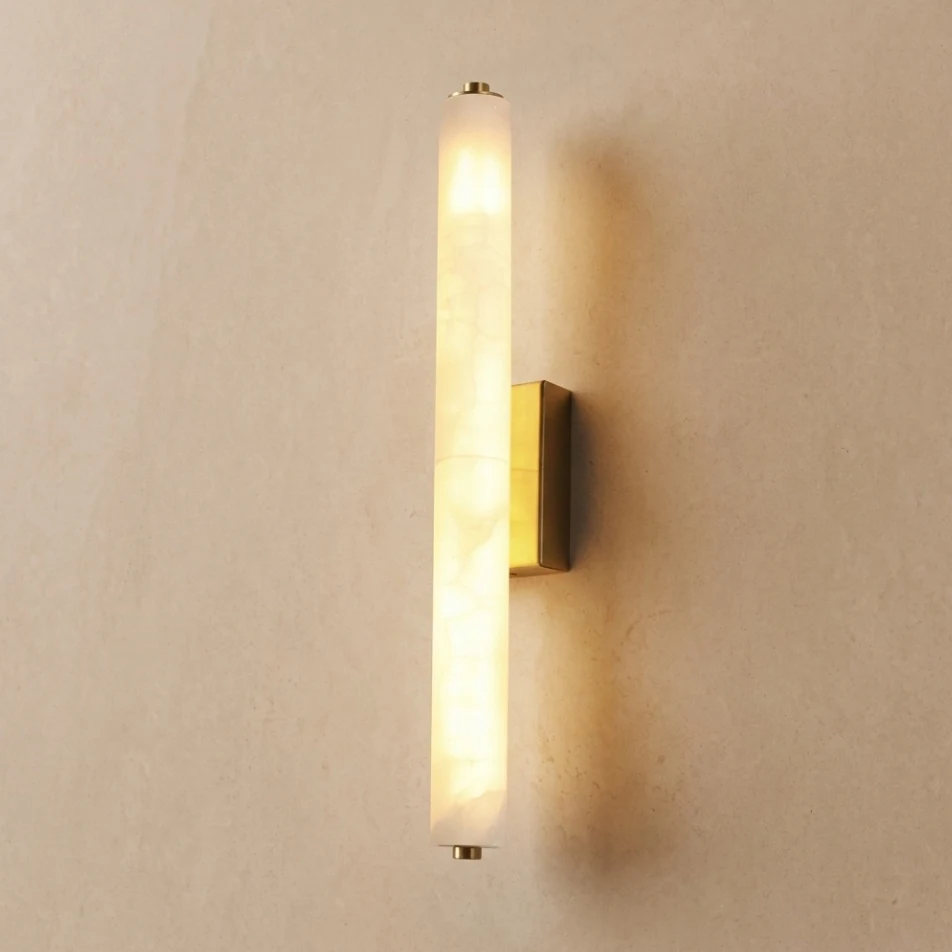 Single Alabaster Cylinder & Brass Wall Sconce detail