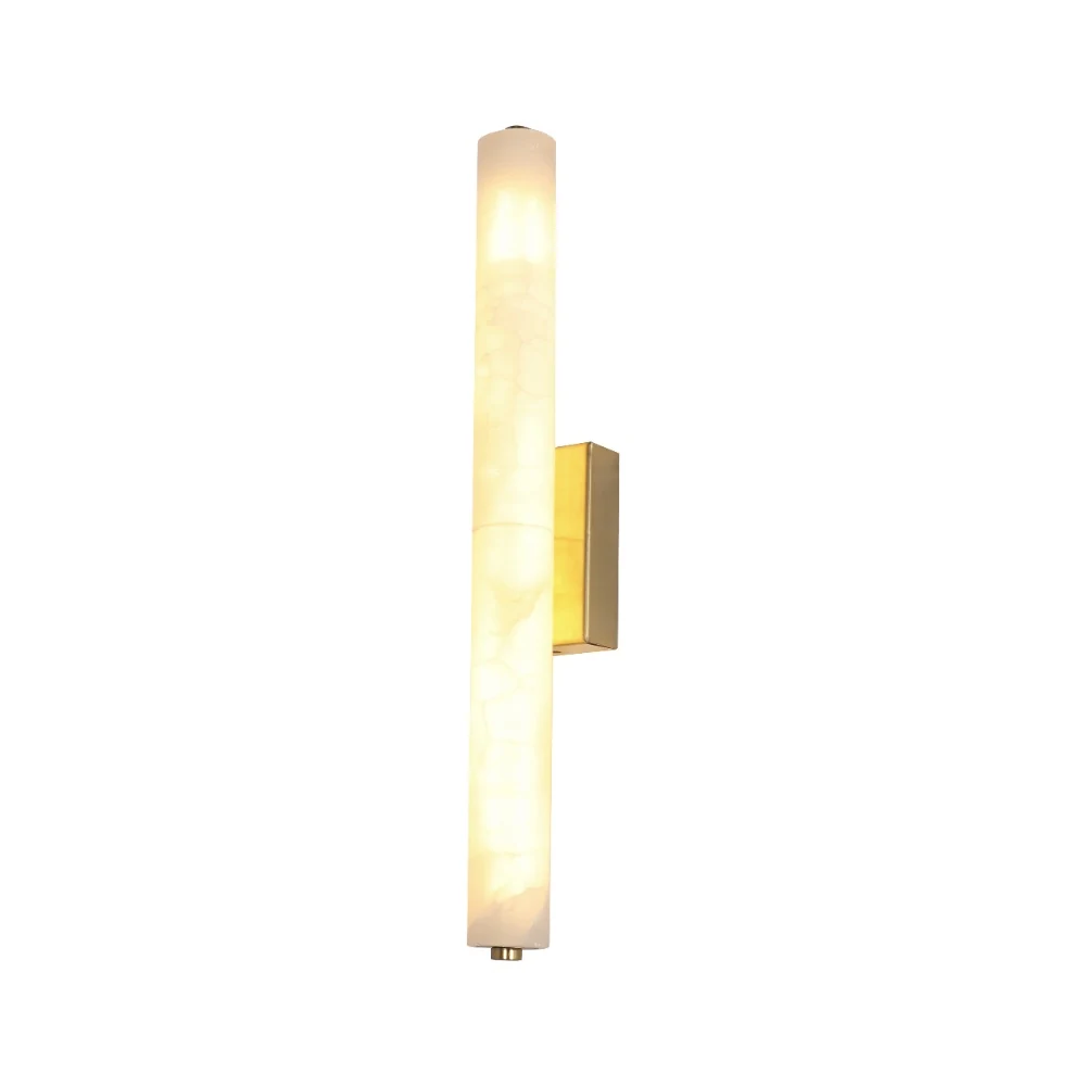 Single Alabaster Cylinder & Brass Wall Sconce detail