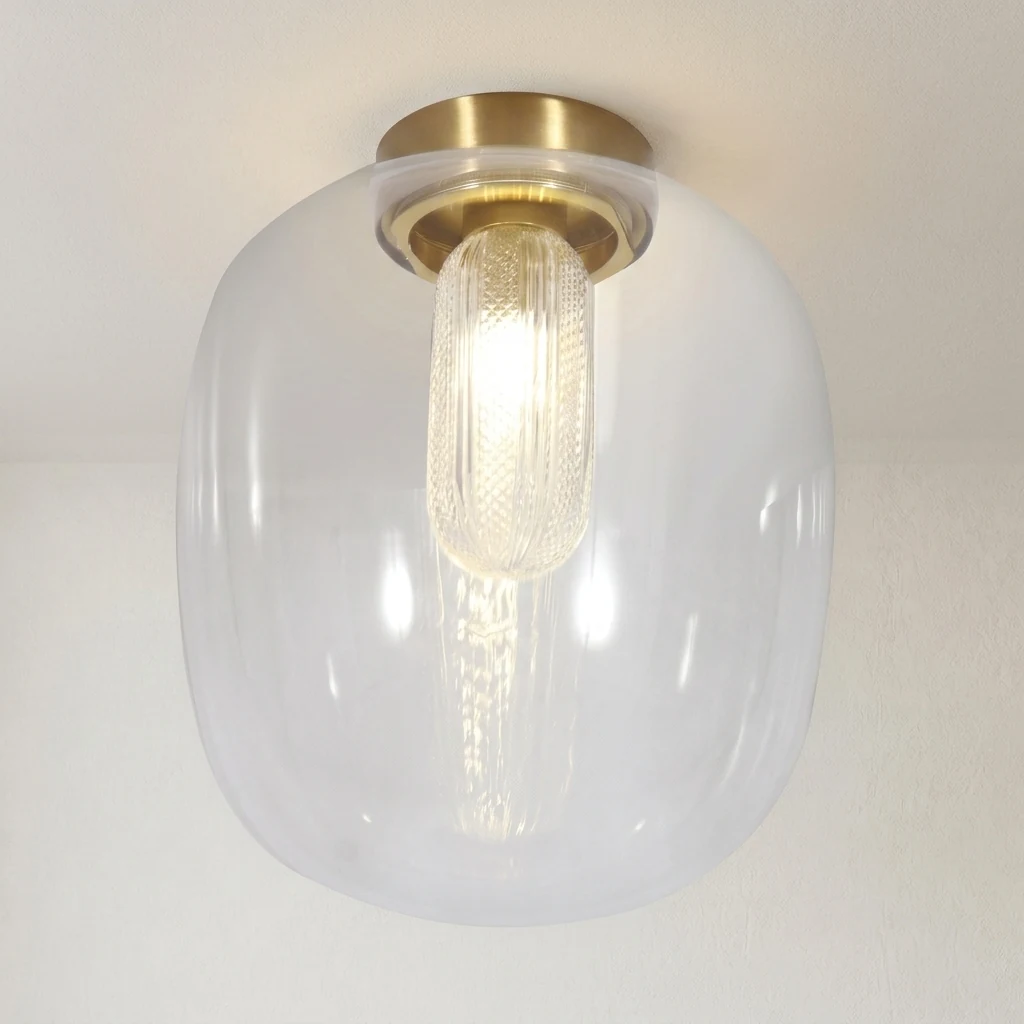 Single Globe Brass Flush Mount Ceiling Light