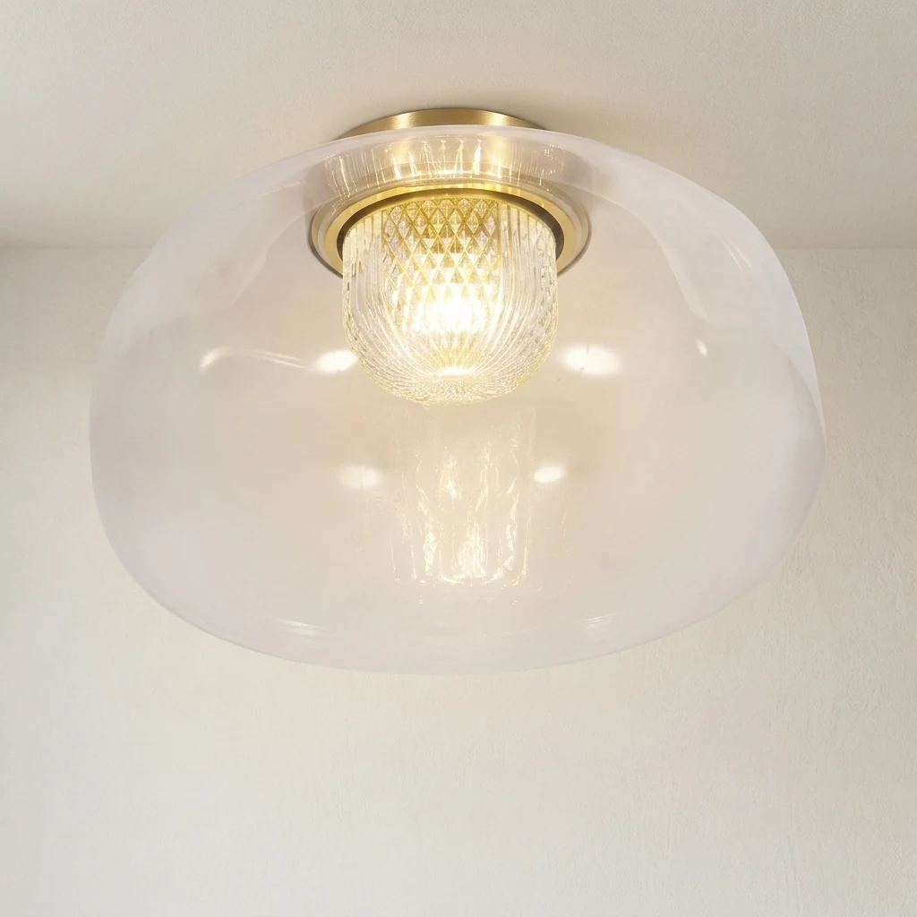 Single Globe Brass Flush Mount Ceiling Light detail