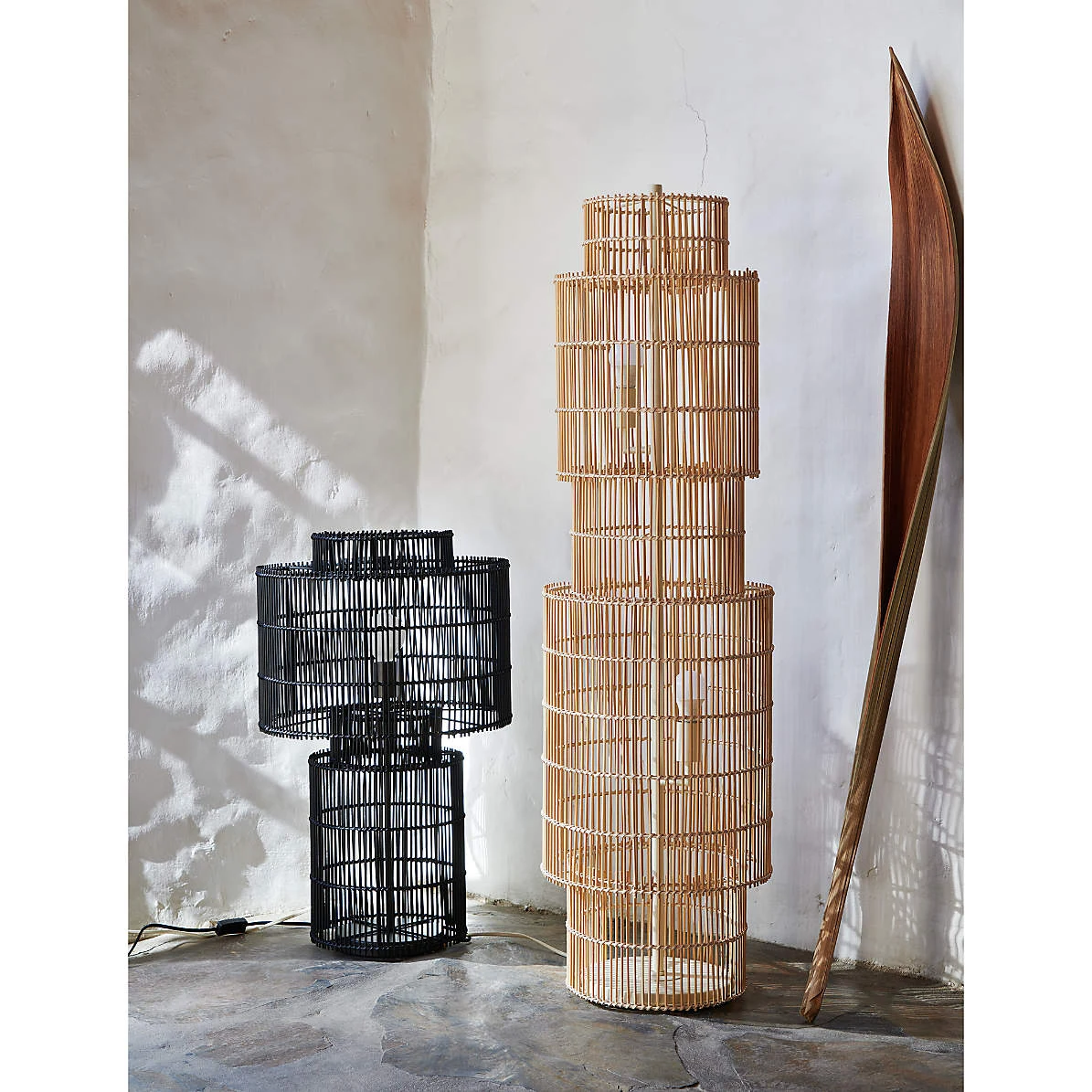 Stacked Rattan Floor Lamp detail