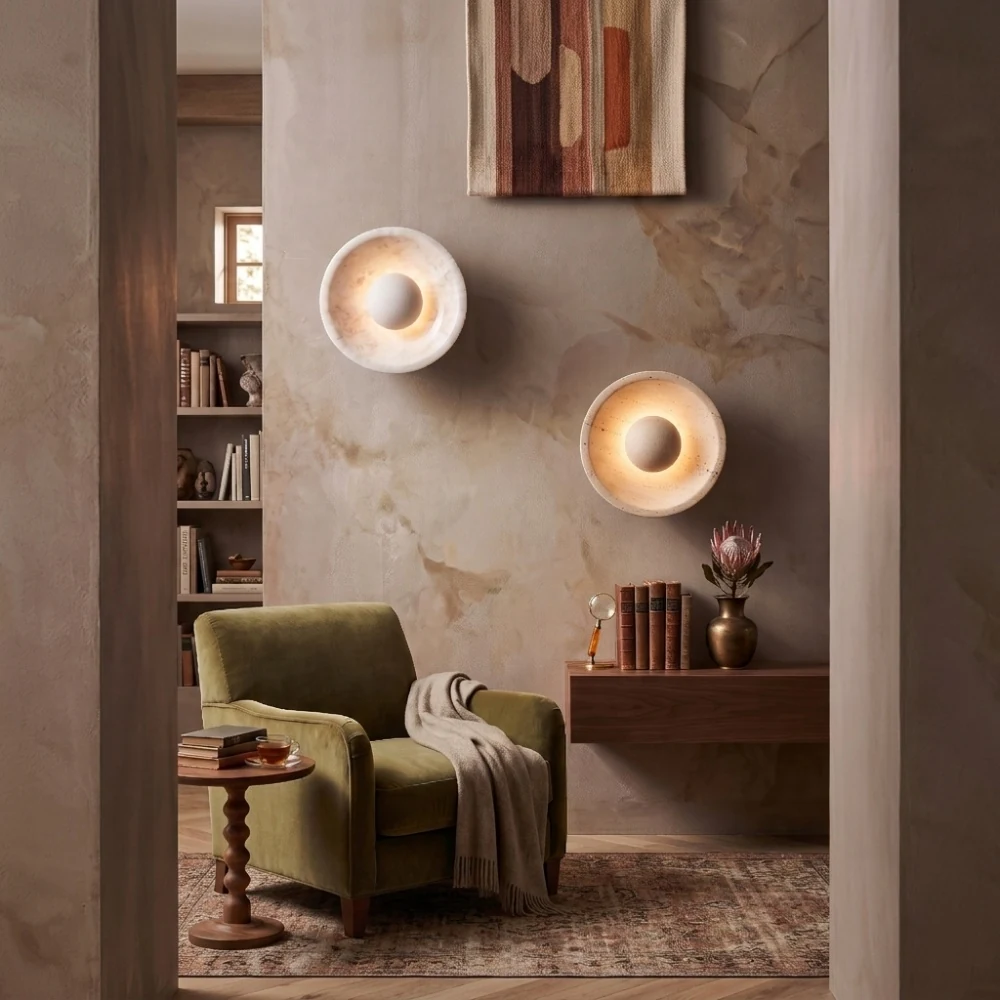 Stone Basin & Globe Wall Sconce detail