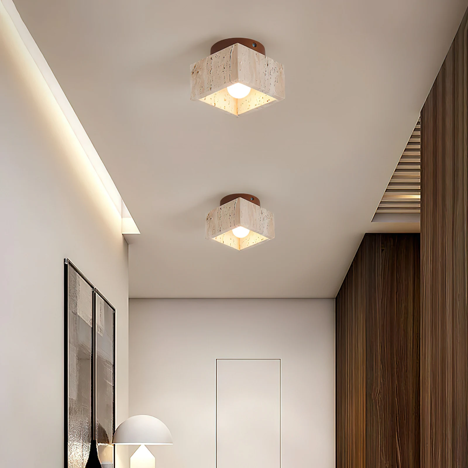 Travertine Accent Flush Mount Ceiling Light