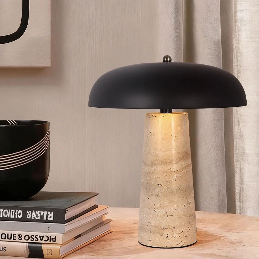 Travertine Base Dome Table Lamp detail