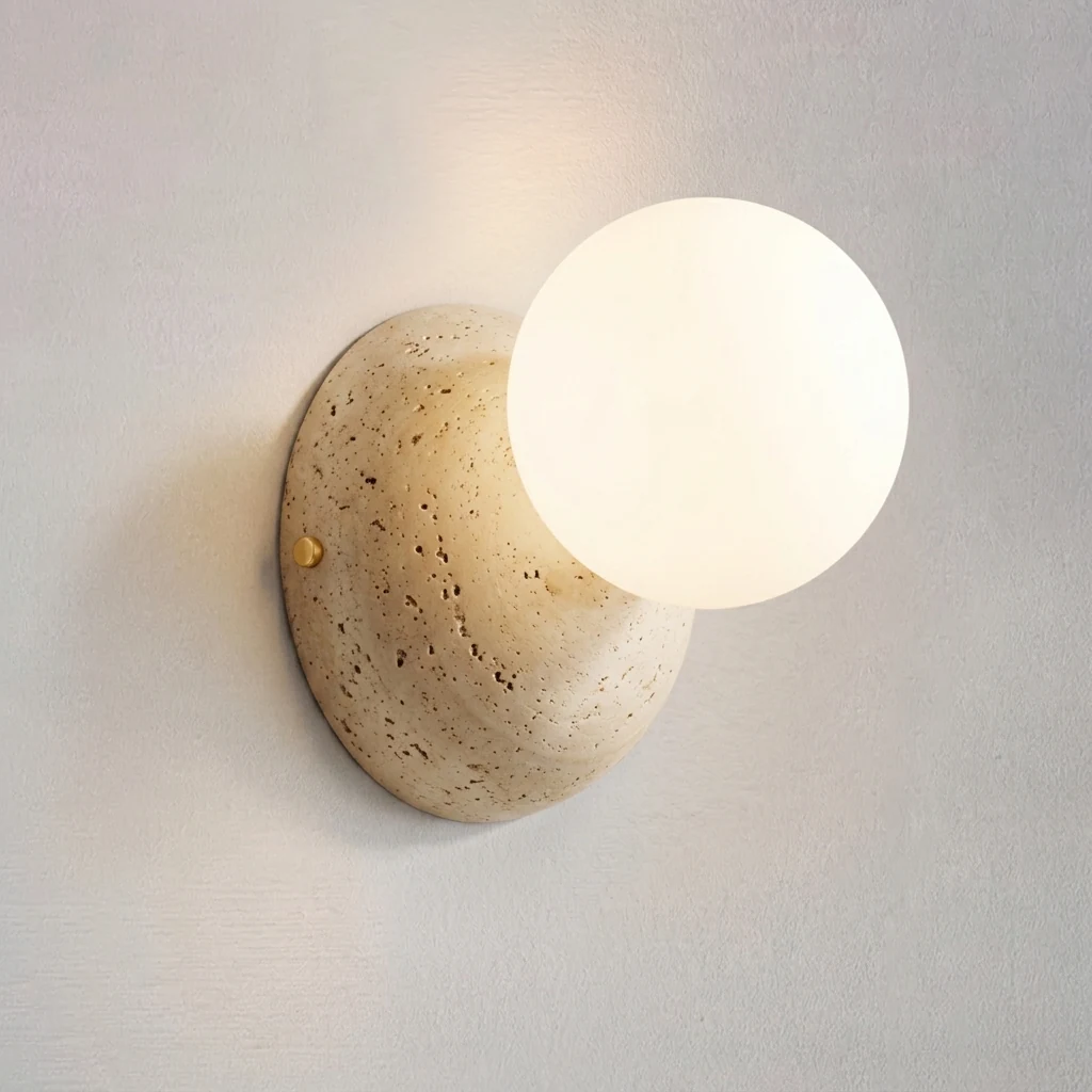 Travertine Base Glass Globe Wall Sconce