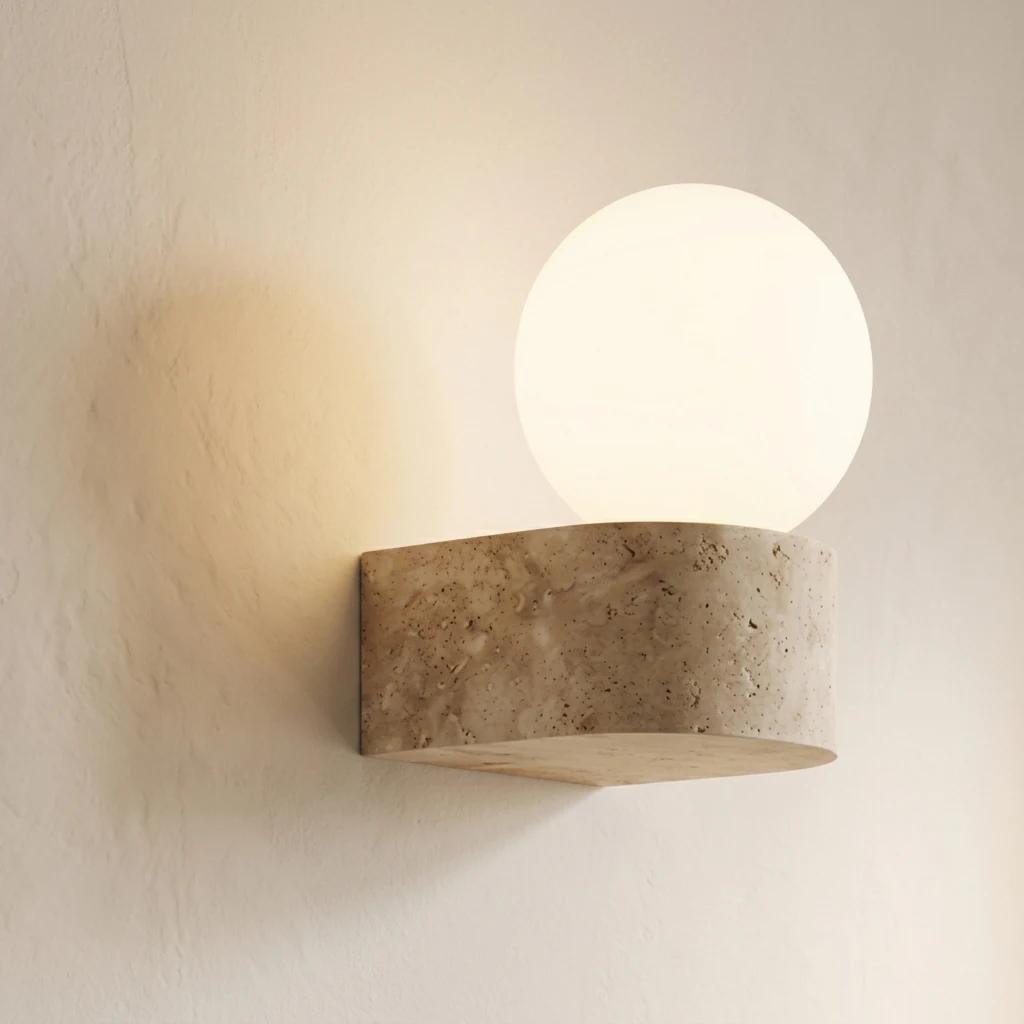 Travertine Base Glass Globe Wall Sconce detail