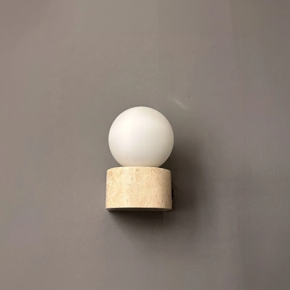 Travertine Base Glass Globe Wall Sconce detail