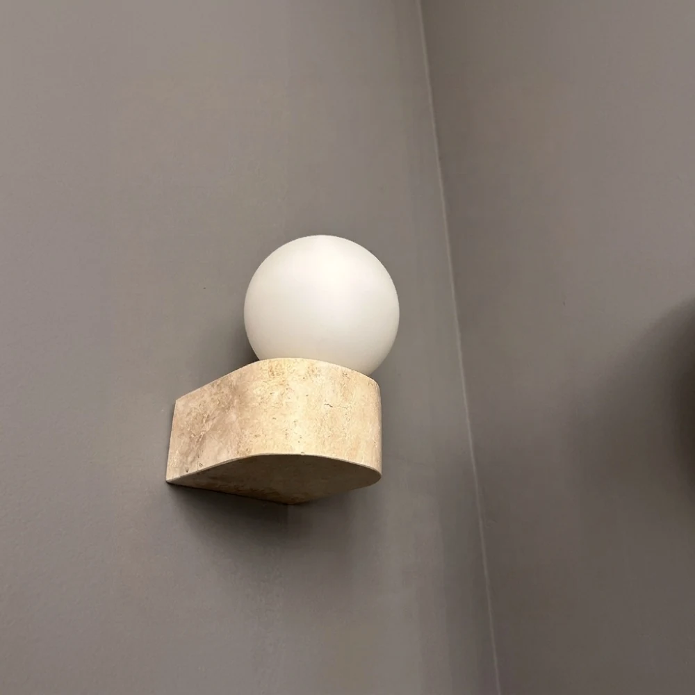 Travertine Base Glass Globe Wall Sconce detail