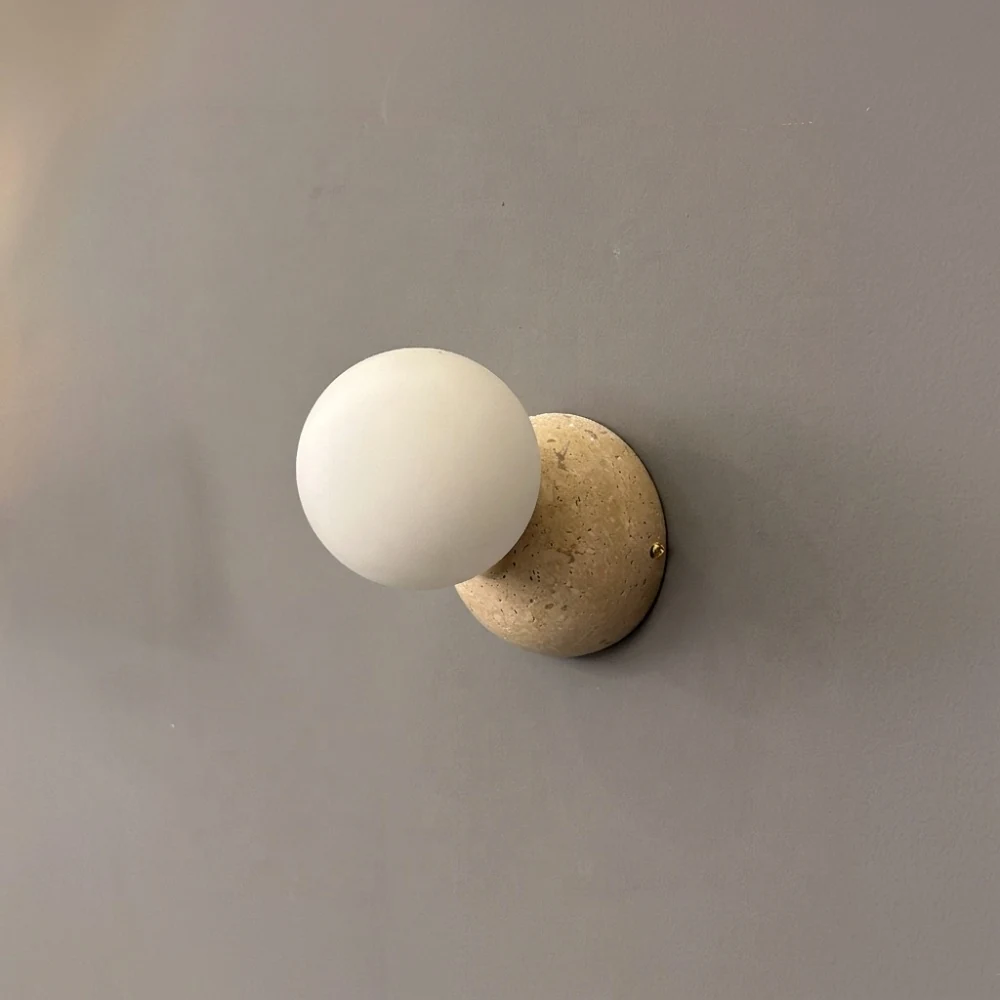 Travertine Base Glass Globe Wall Sconce detail