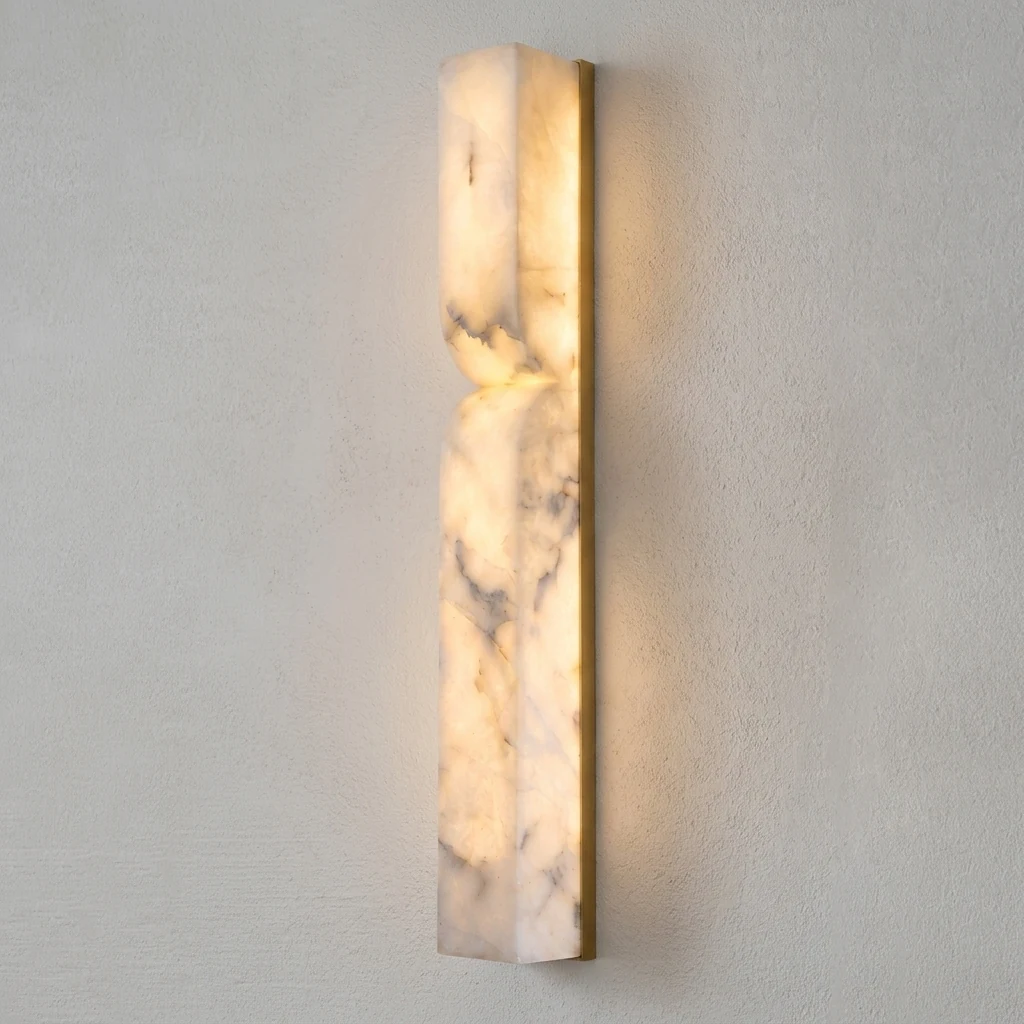 Vertical Alabaster Fluted Wall Sconce detail