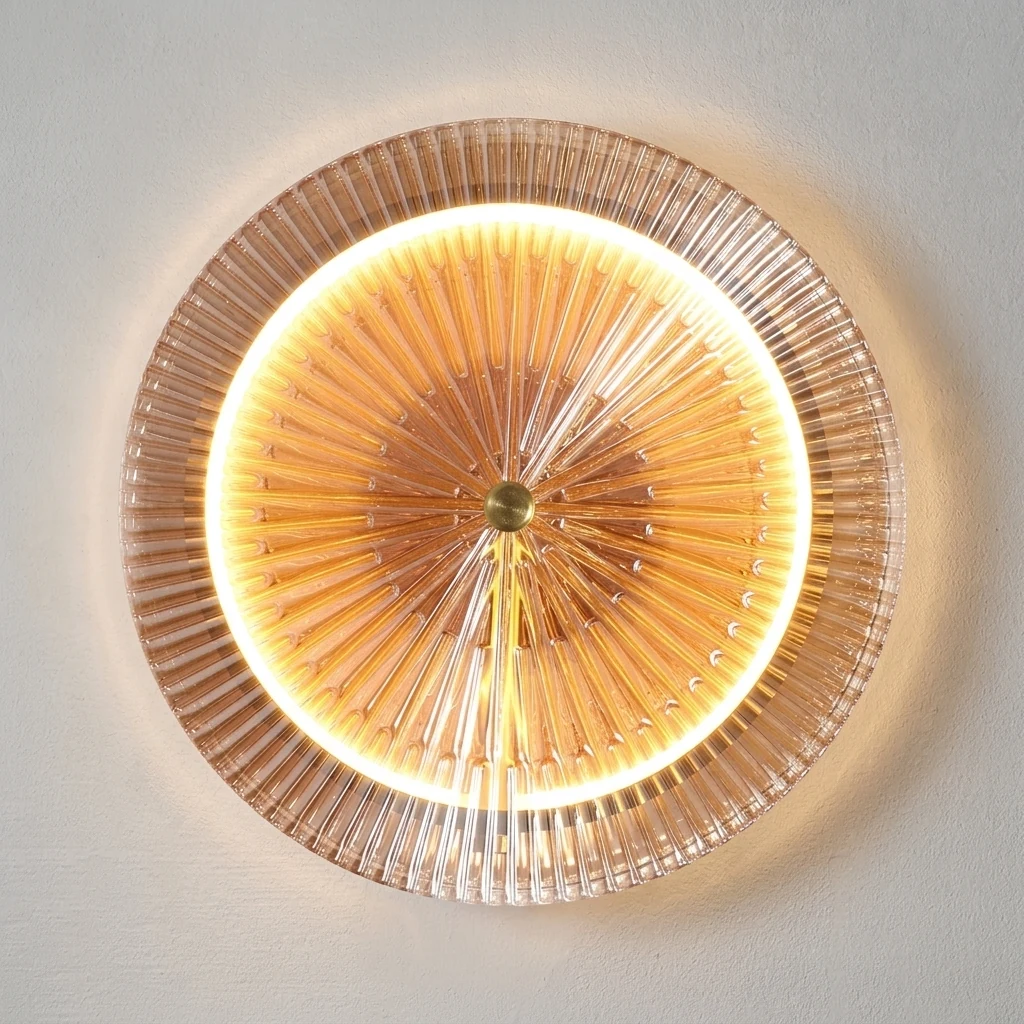 Vintage Pleated Glass Halo Wall Light