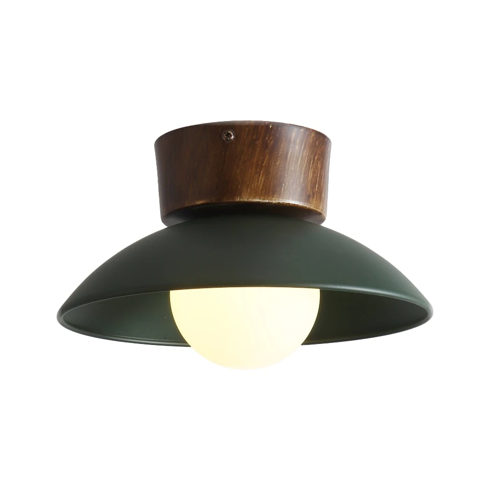 Wood Top Metal Shade Flush Mount Ceiling Light detail