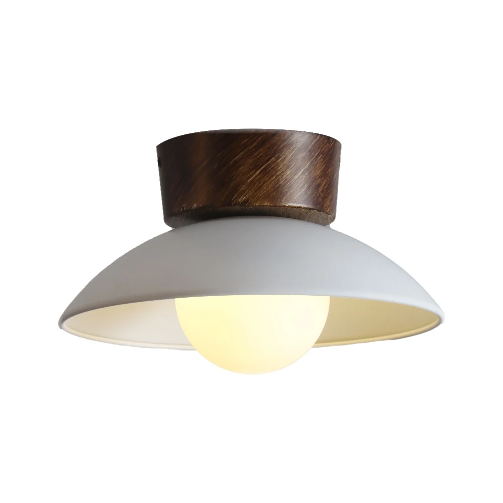 Wood Top Metal Shade Flush Mount Ceiling Light detail