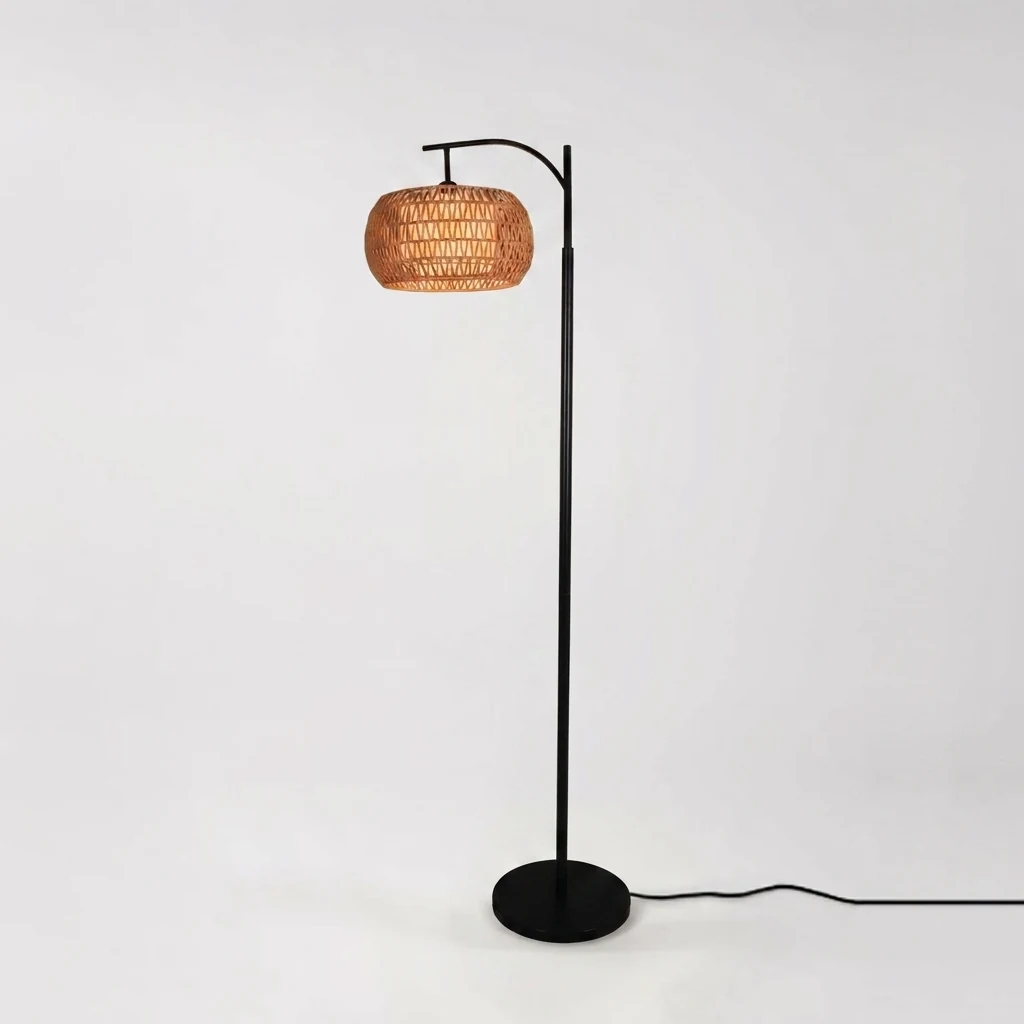 Woven Drum Gooseneck Floor Lamp
