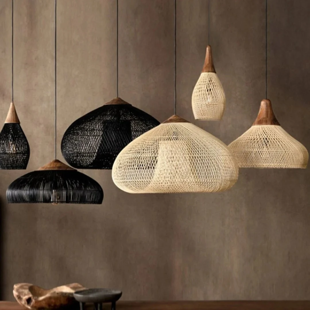 Woven Rattan Cone Pendant Light detail