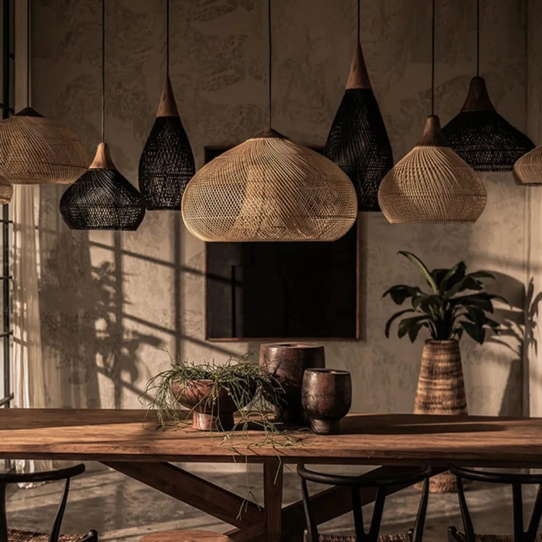 Woven Rattan Cone Pendant Light detail