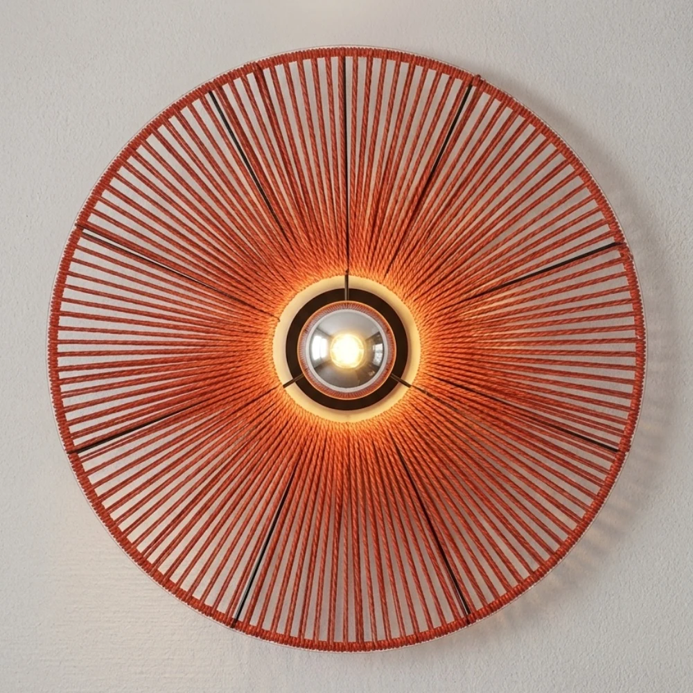 Woven Rattan Disc Wall Sconce detail