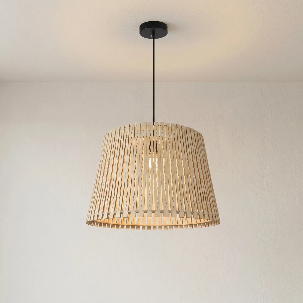 Woven Wooden Strip Drum Pendant Light Series detail