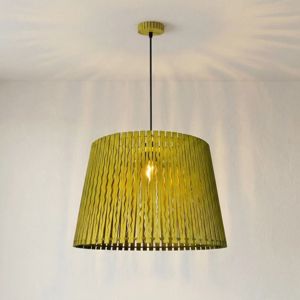 Woven Wooden Strip Drum Pendant Light Series detail