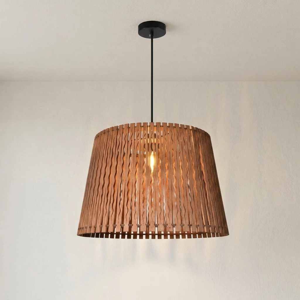 Woven Wooden Strip Drum Pendant Light Series detail
