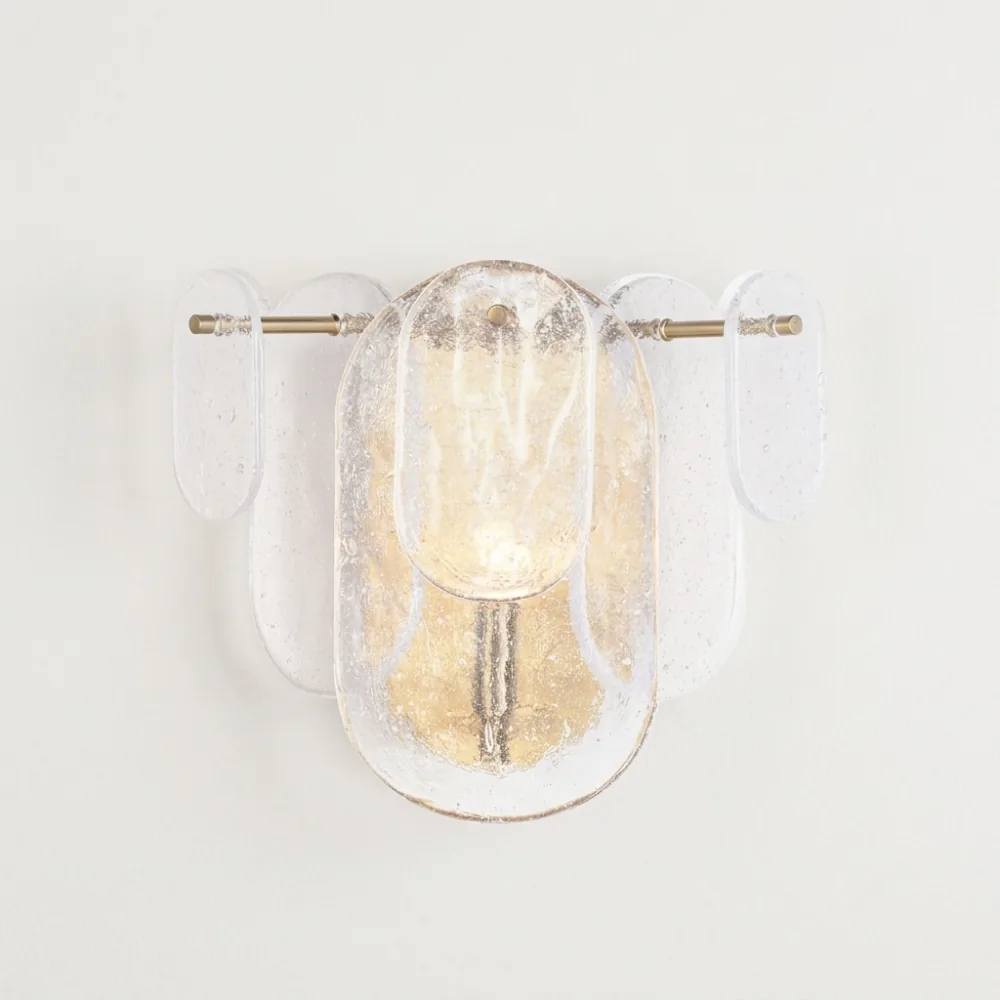 Modern Brass and Hanging Glass Disc Chandelier detail view 3