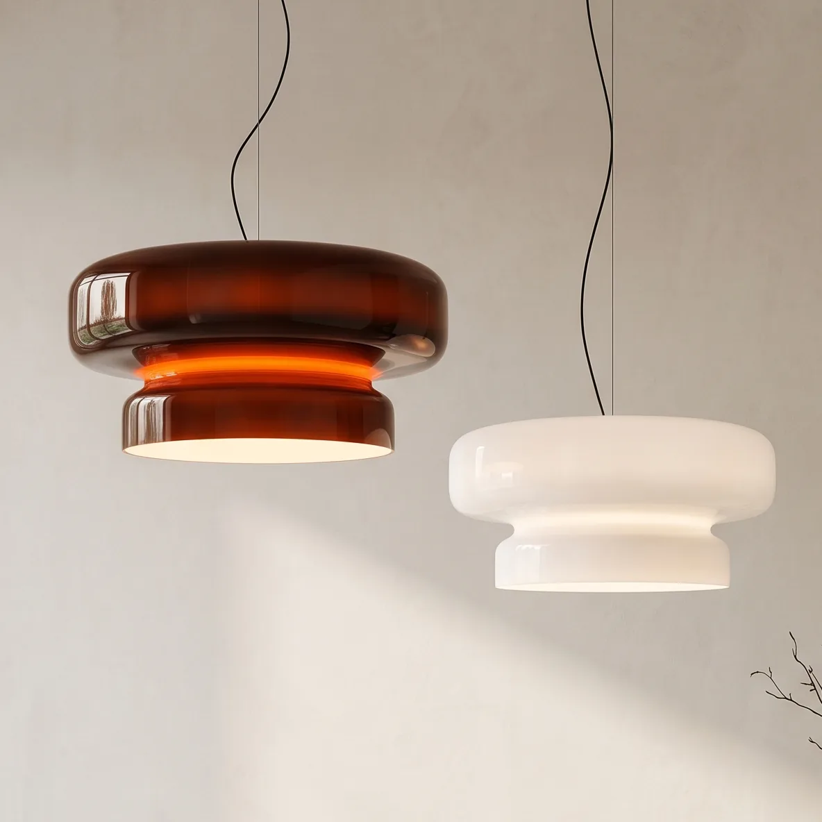 Modern Dual-Layer Mushroom Glass Pendant Light detail view 1