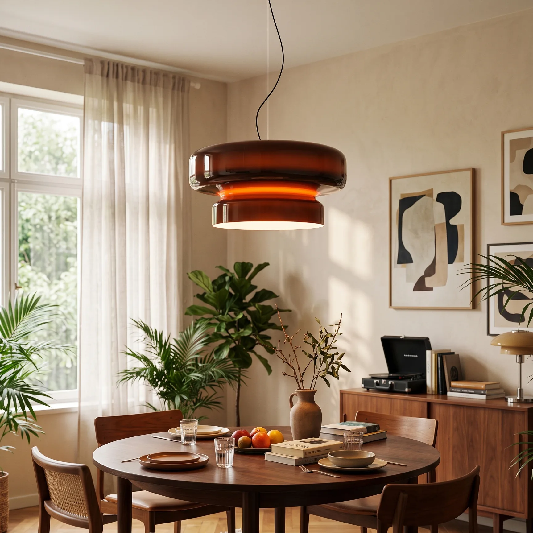Modern Dual-Layer Mushroom Glass Pendant Light detail view 2