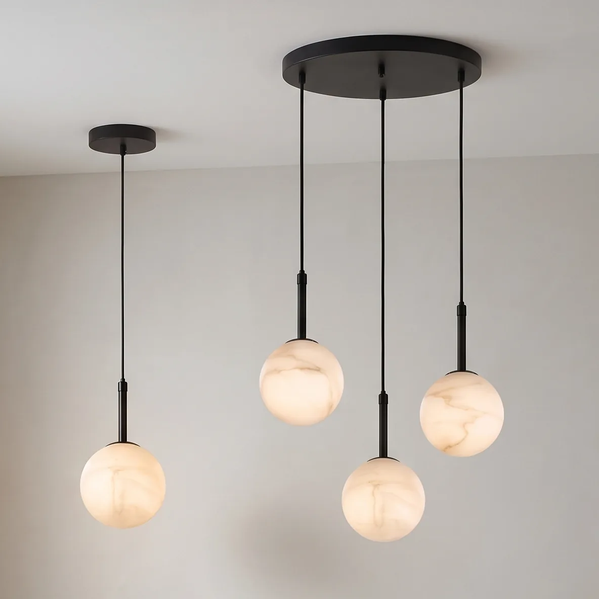 Modern Minimalist Alabaster Sphere Cluster Chandelier