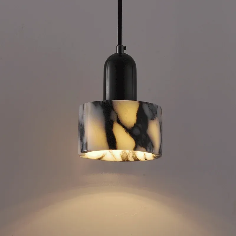 Modern Minimalist Black and White Veined Marble Pendant Light Collection detail view 2
