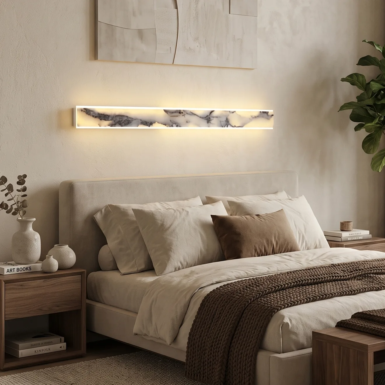 Modern Minimalist Black and White Veined Marble Rectangular Linear Pendant Light detail view 4