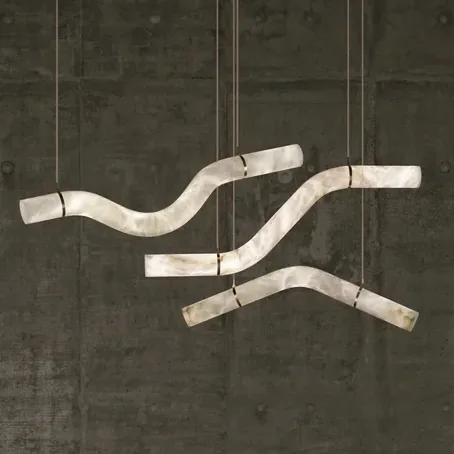 Modern Minimalist Curved Natural Alabaster Pendant Light