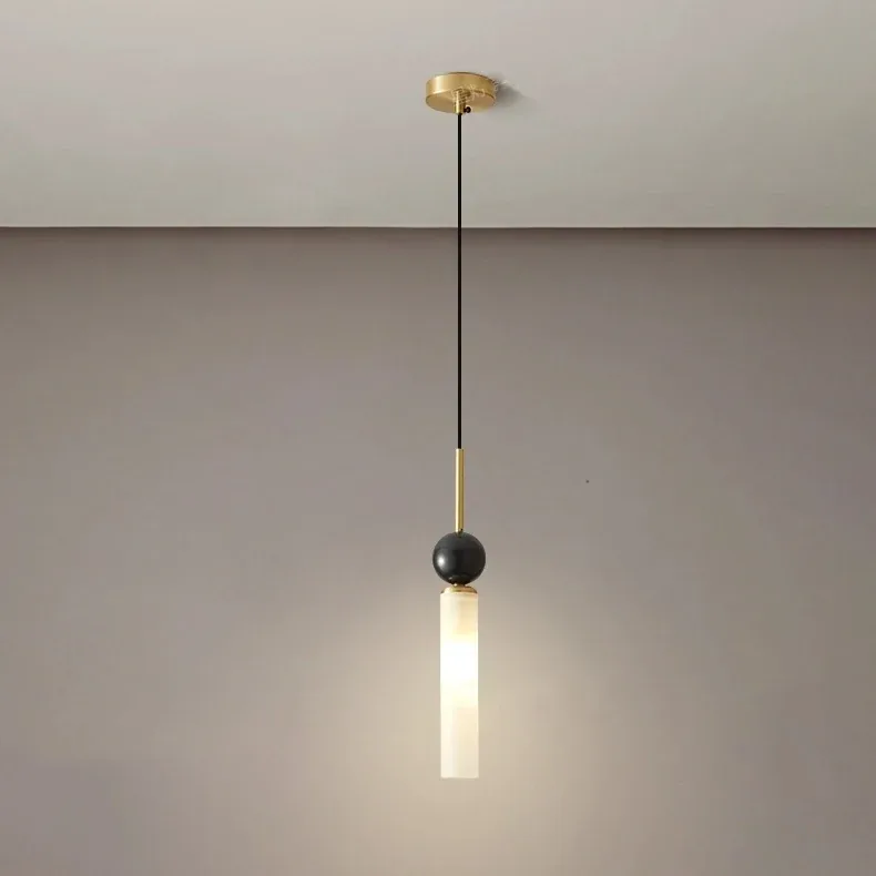 Modern Minimalist Cylindrical Glass and Marble Sphere Pendant Light detail view 3
