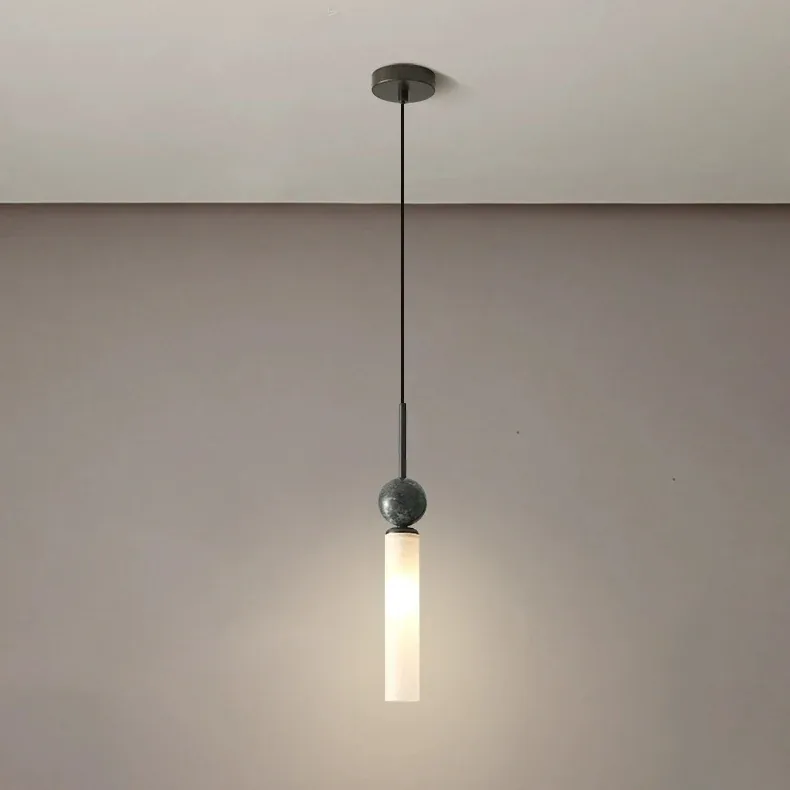 Modern Minimalist Cylindrical Glass and Marble Sphere Pendant Light detail view 4